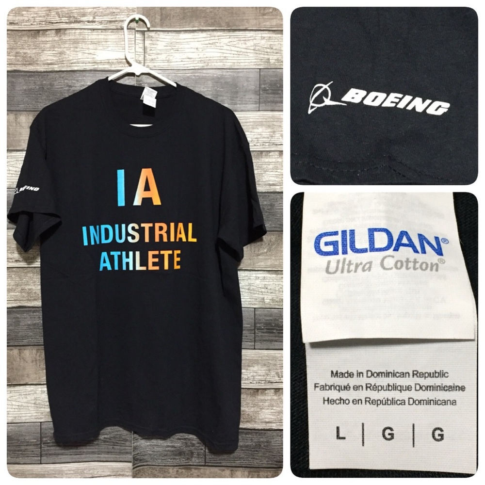 Gildan Boeing Industrial Athlete T Shirt Men’s L Black Short Sleeve